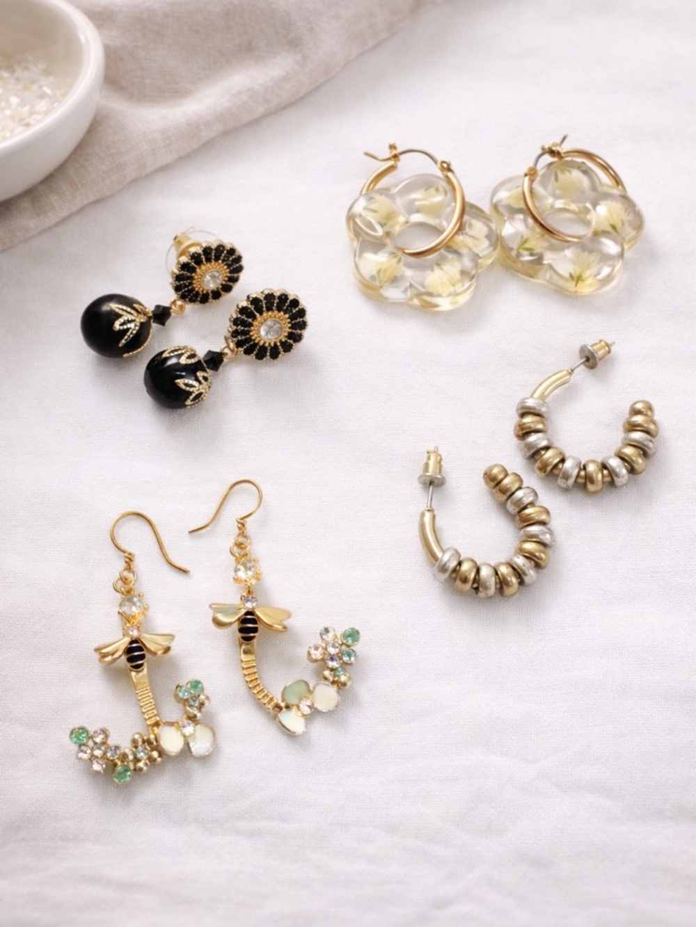 Eclectic whimsical earring bundle floral botanical lucite gold elegant feminine